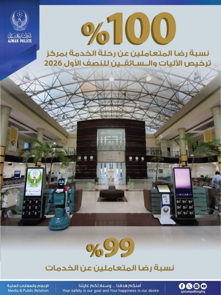 100% نسبة رضا المتعاملين عن رحلة الخدمة بمركز ترخيص الآليات والسائقين للنصف الأول 2026